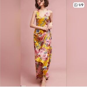 Nicole Miller Yellow Pink Floral Maxi Dress